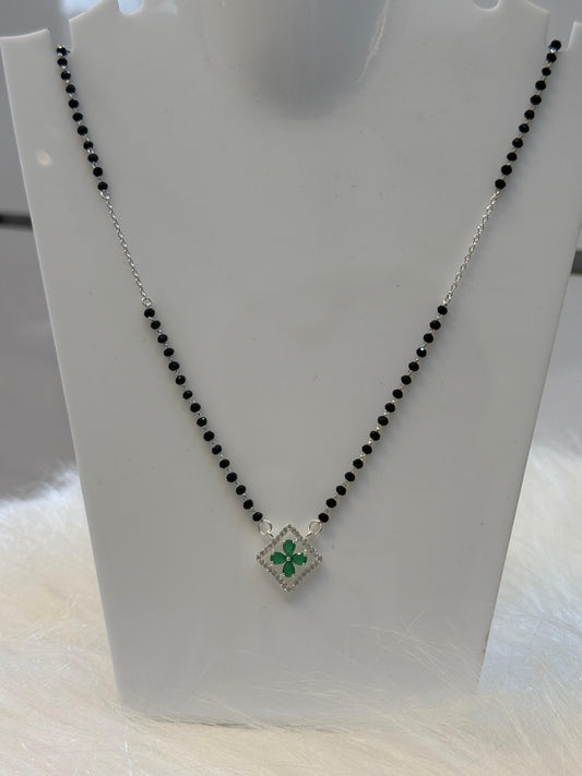 Lightweight Silver Black Bead Mangalsutra with Geometric Diamond Pendant | Office Wear & Gift Jewellery for Women