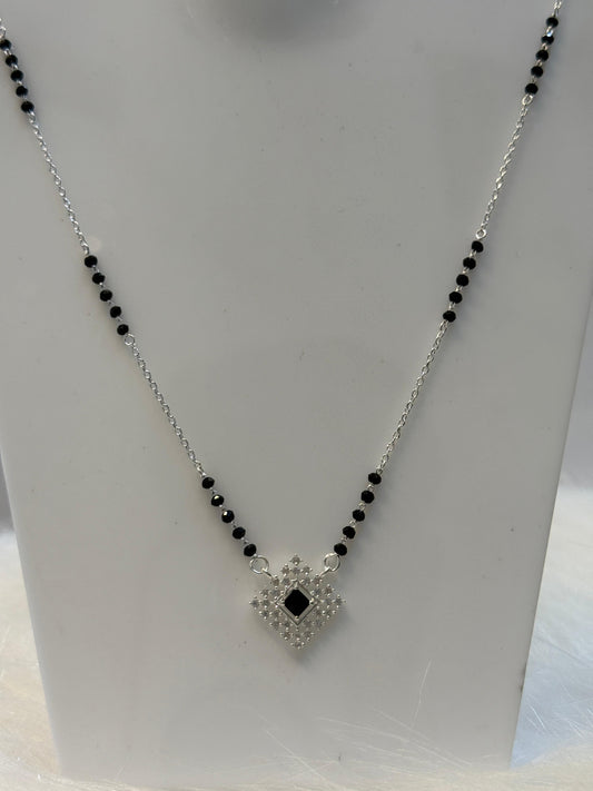 Silver Mangalsutra for Women with Stylish Black Stone Diamond Pendant | Traditional Yet Modern Daily Wear Necklace