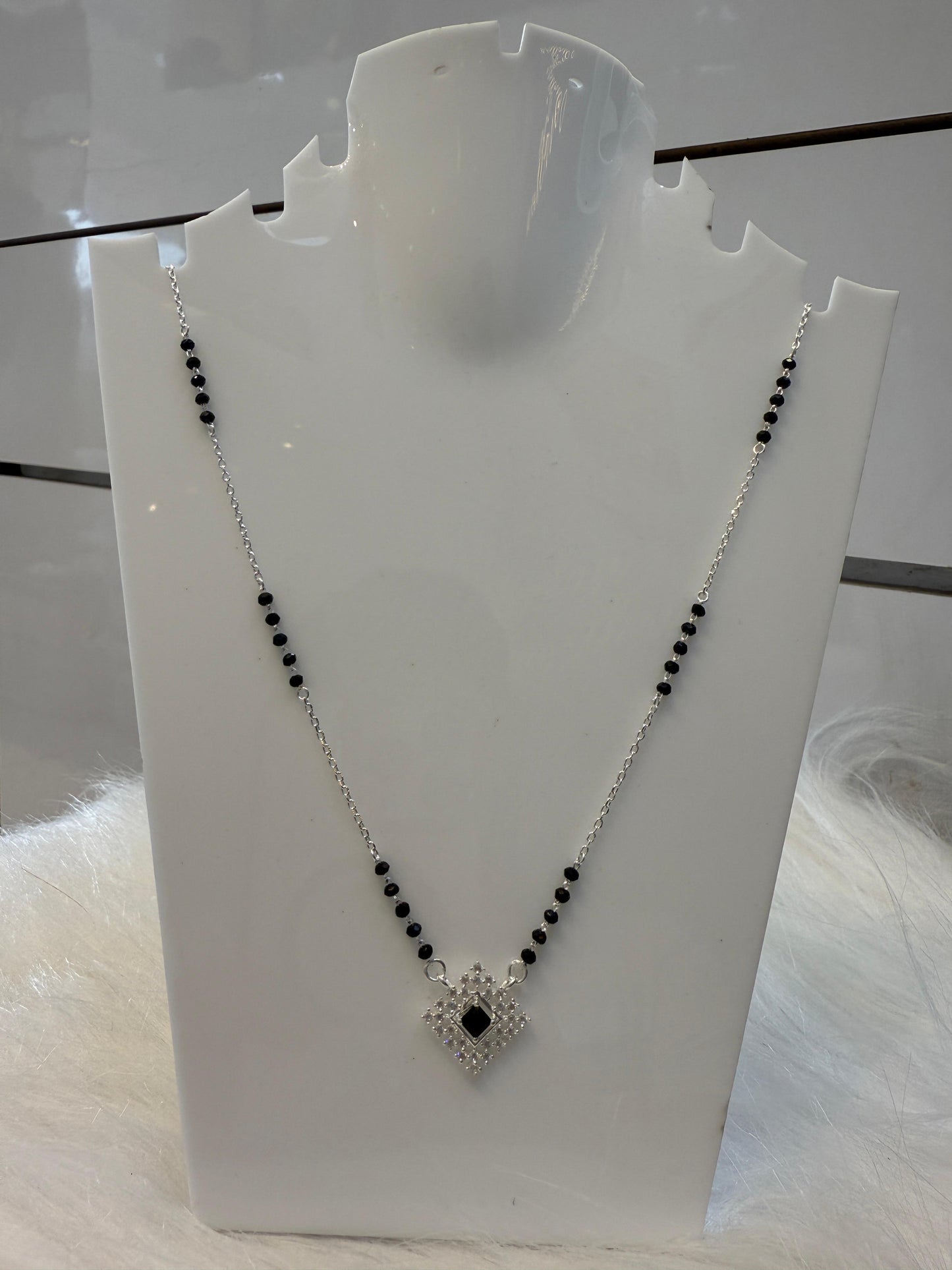 Silver Mangalsutra for Women with Stylish Black Stone Diamond Pendant | Traditional Yet Modern Daily Wear Necklace