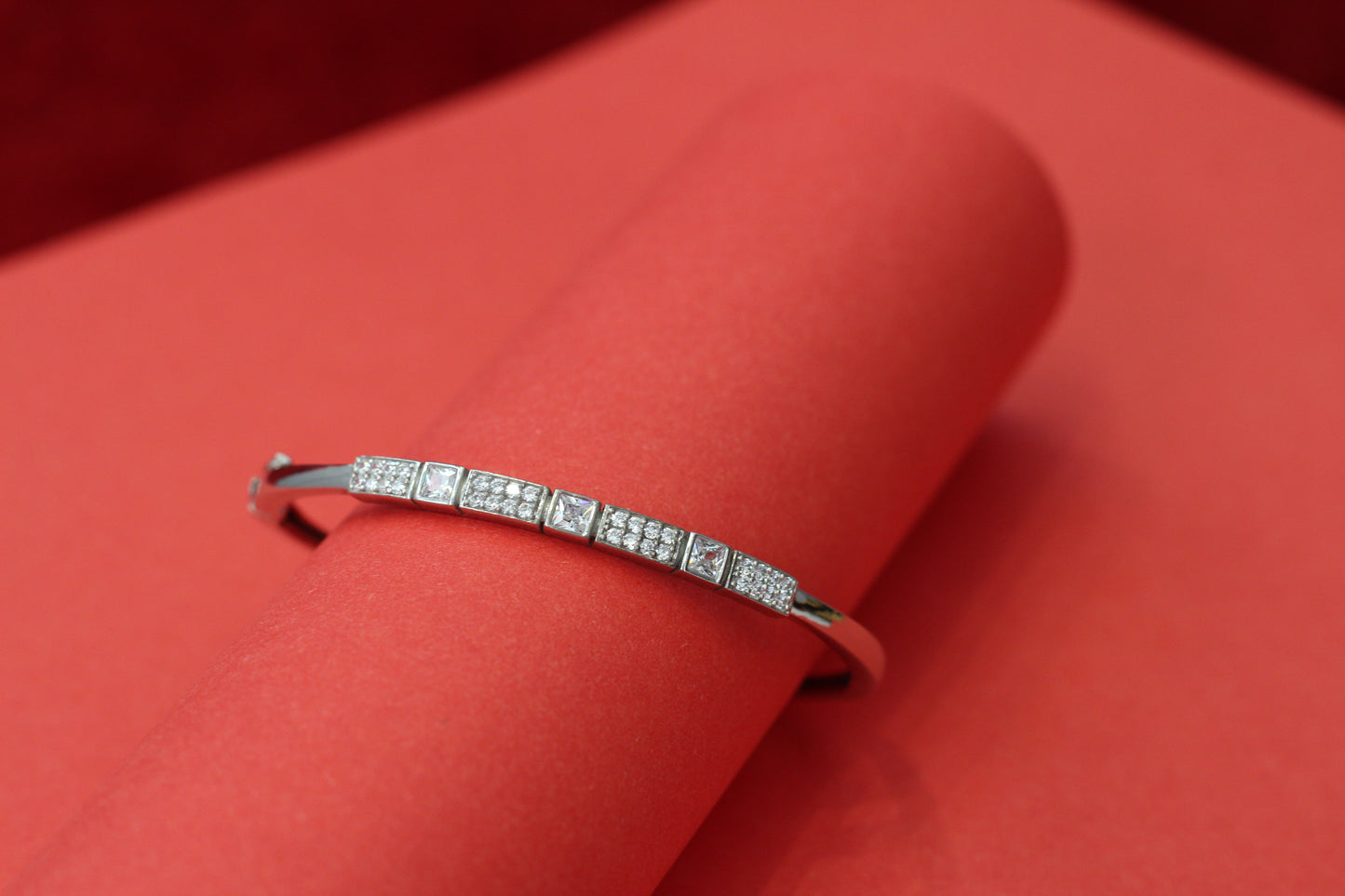 925 Sterling Silver Elegant CZ Studded Kada Bracelet for Women | Sleek Italian Finish | Adjustable Silver Bangle for Daily & Party Wear