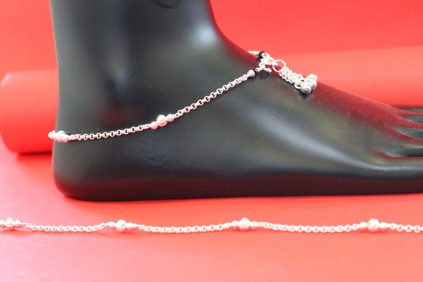 Elegant Silver Beaded Anklet for Women & Girls – Lightweight Daily Wear Payal