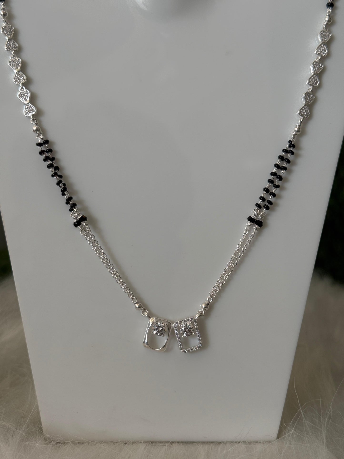 Elegant Silver Mangalsutra with Black Beads