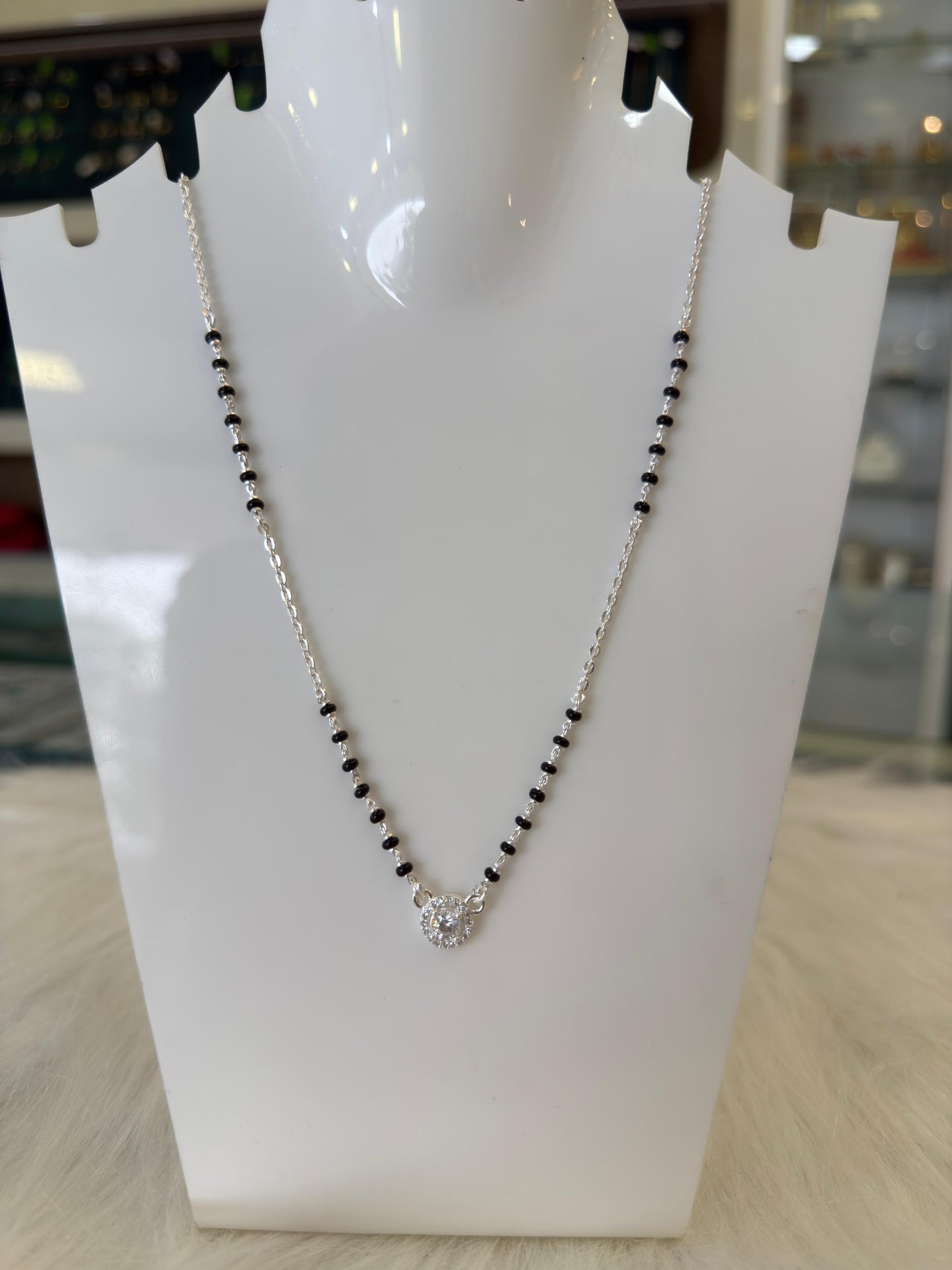 Silver Mangalsutra with single stud Pendant | Daily Wear Black Beads Chain for Women | Lightweight Traditional Jewelry