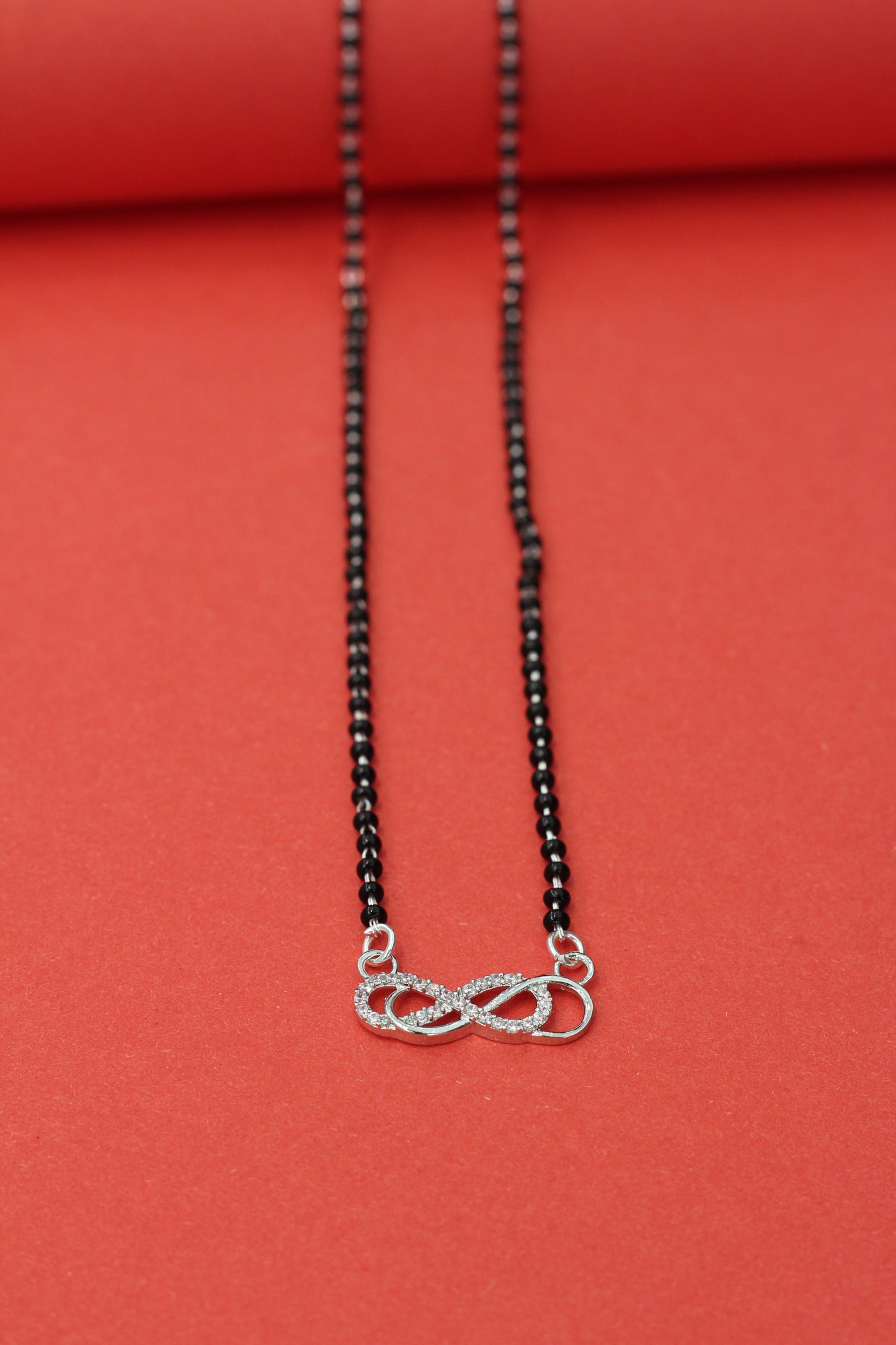 Italian Silver 925 Hallmarked Mangalsutra for Women | two Infinity Design CZ Pendant | Black Beads Chain | Daily Wear & Gift for Wife