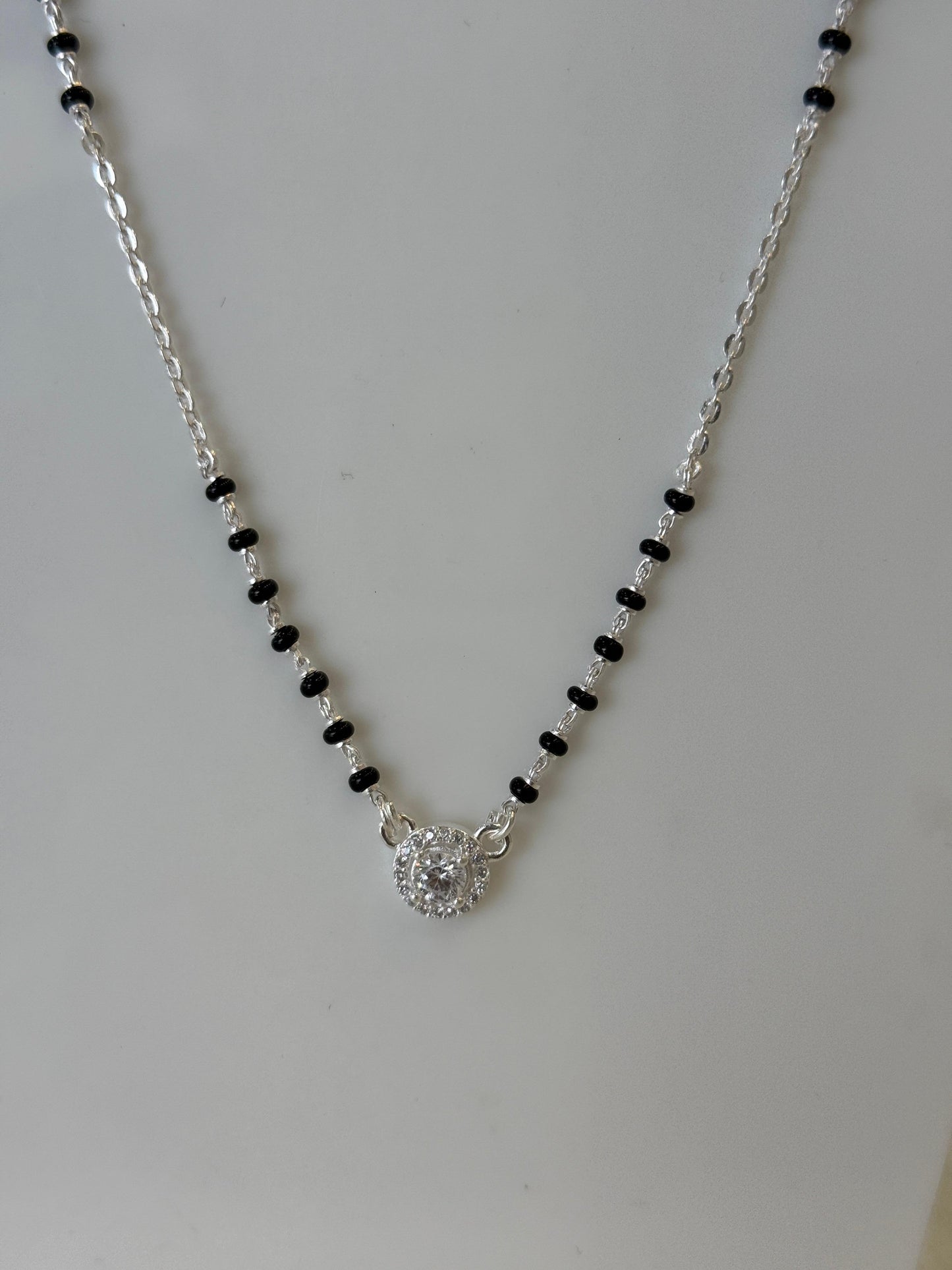 Silver Mangalsutra with single stud Pendant | Daily Wear Black Beads Chain for Women | Lightweight Traditional Jewelry