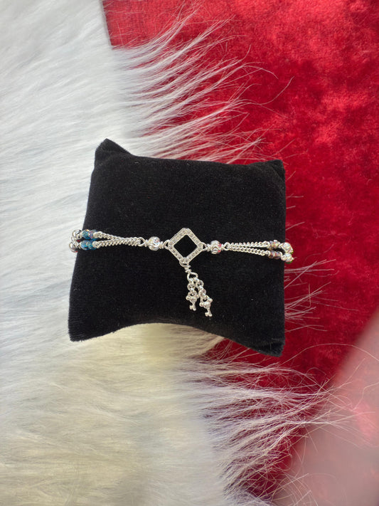 Elegant Silver Girl Charm Bracelet with Dual Chain & Hanging Doll Design – Trendy Silver Bracelet for Girls & Women