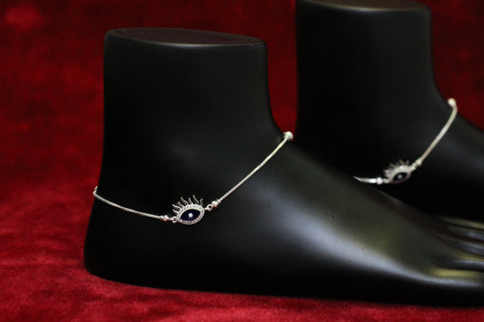 925 Sterling Silver Evil Eye Anklet for Women & Girls | Adjustable Chain Payal with Protective Eye Charm