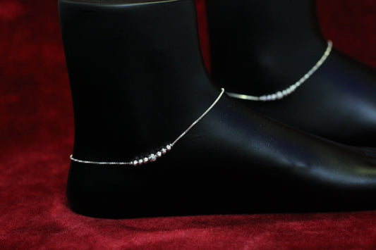 925 Sterling Silver Simple Box Chain Anklet with silver Bead Accents for Women & Girls – Lightweight Daily Wear Payal