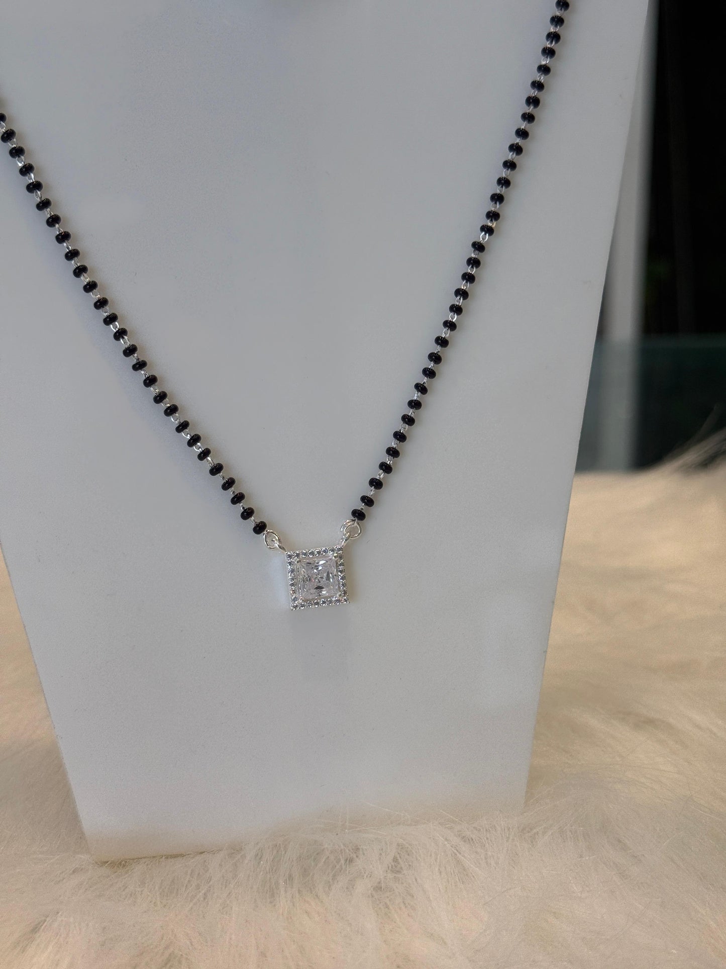 Stylish square Pendant Silver Mangalsutra for Women