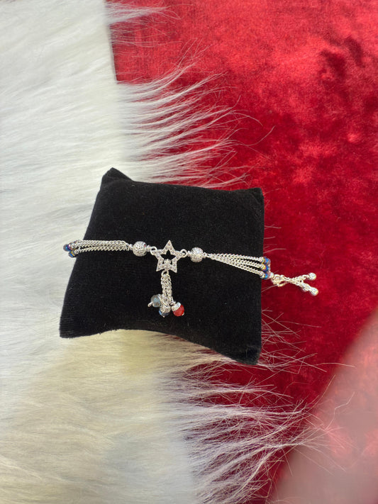 Elegant Silver Girl star Charm Bracelet with three layer Chain & Hanging Doll Design – Trendy Silver Bracelet for Girls & Women