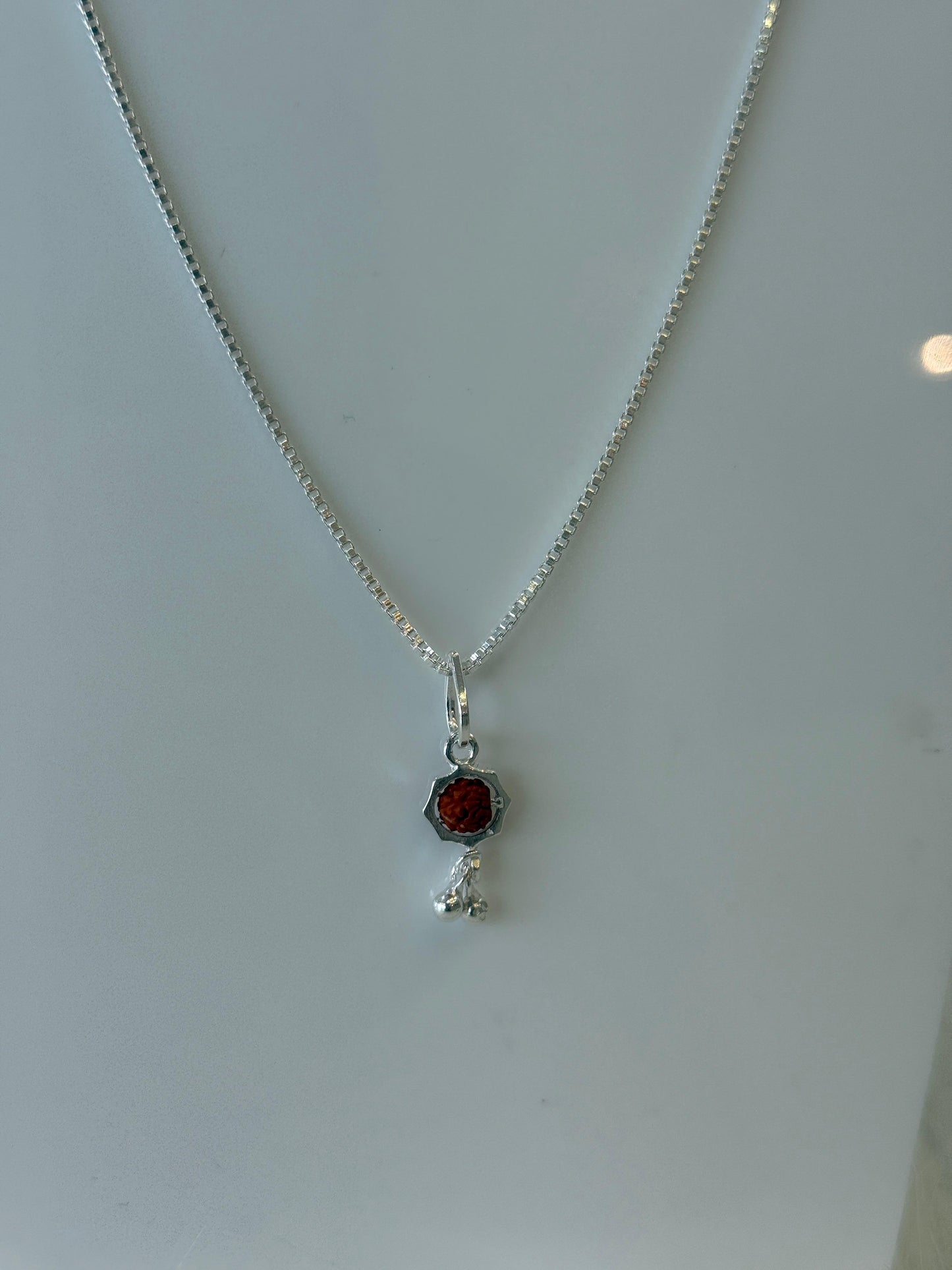 Aavikazevar 925 Sterling Silver rudraksha Pendant with 925 silver box Chain for Men & Women | Pure Silver Spiritual Necklace | Elegant Daily Wear Jewelry | Ideal Gift for Devotees