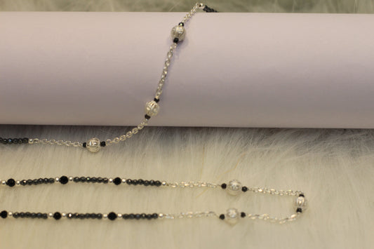 Elegant Silver Payal with Black Beads for Women