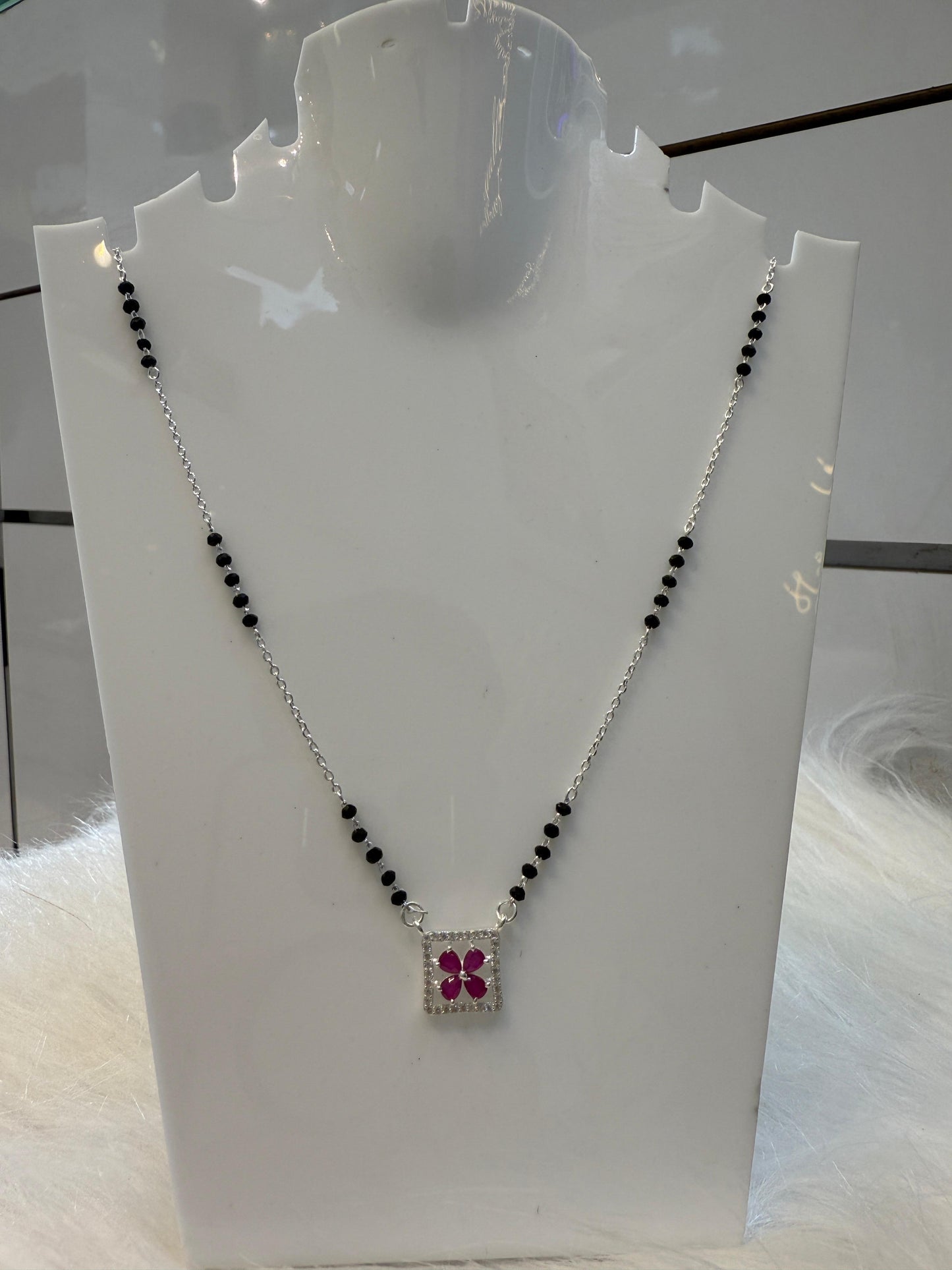 Silver Mangalsutra for Women with Stylish RED Stone Diamond Pendant | Traditional Yet Modern Daily Wear Necklace