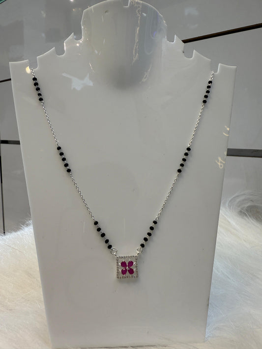 Silver Mangalsutra for Women with Stylish RED Stone Diamond Pendant | Traditional Yet Modern Daily Wear Necklace