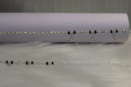 Elegant Silver Payal with black Beads