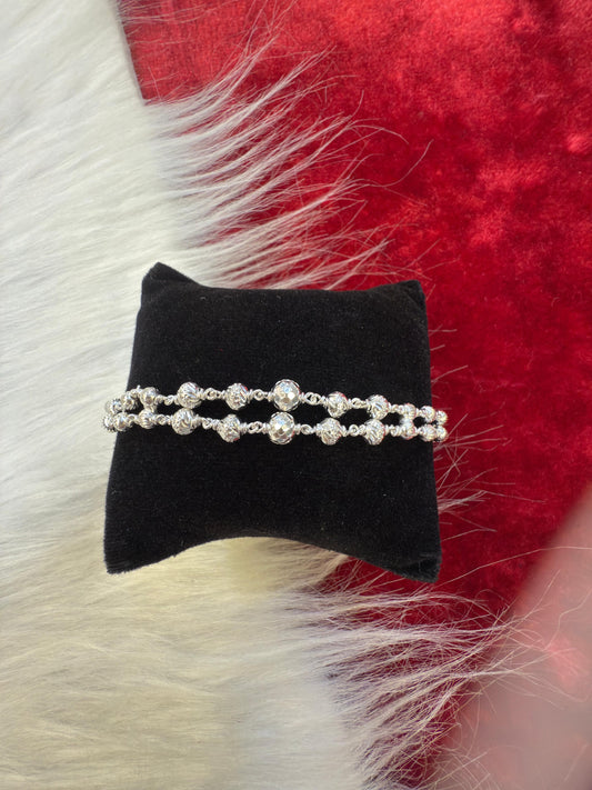 Elegant Double Line 925 Sterling Silver Beaded Bracelet for Girls & Women – Stylish Daily Wear Jewelry