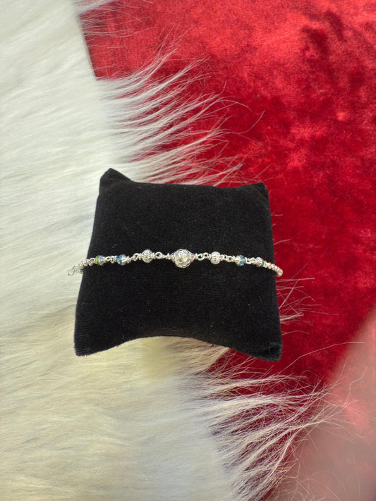 Silver Sparkling Bead Bracelet | Adjustable Elegant Silver Bracelet for Women & Girls