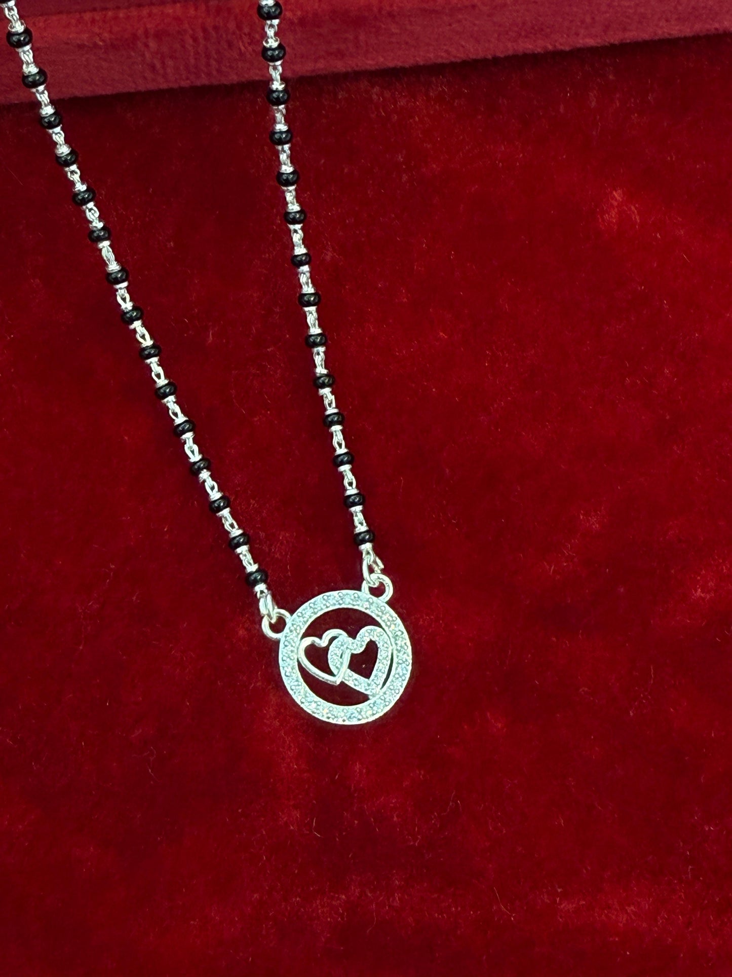 Classic Heritage Silver Mangalsutra with double heart pendant