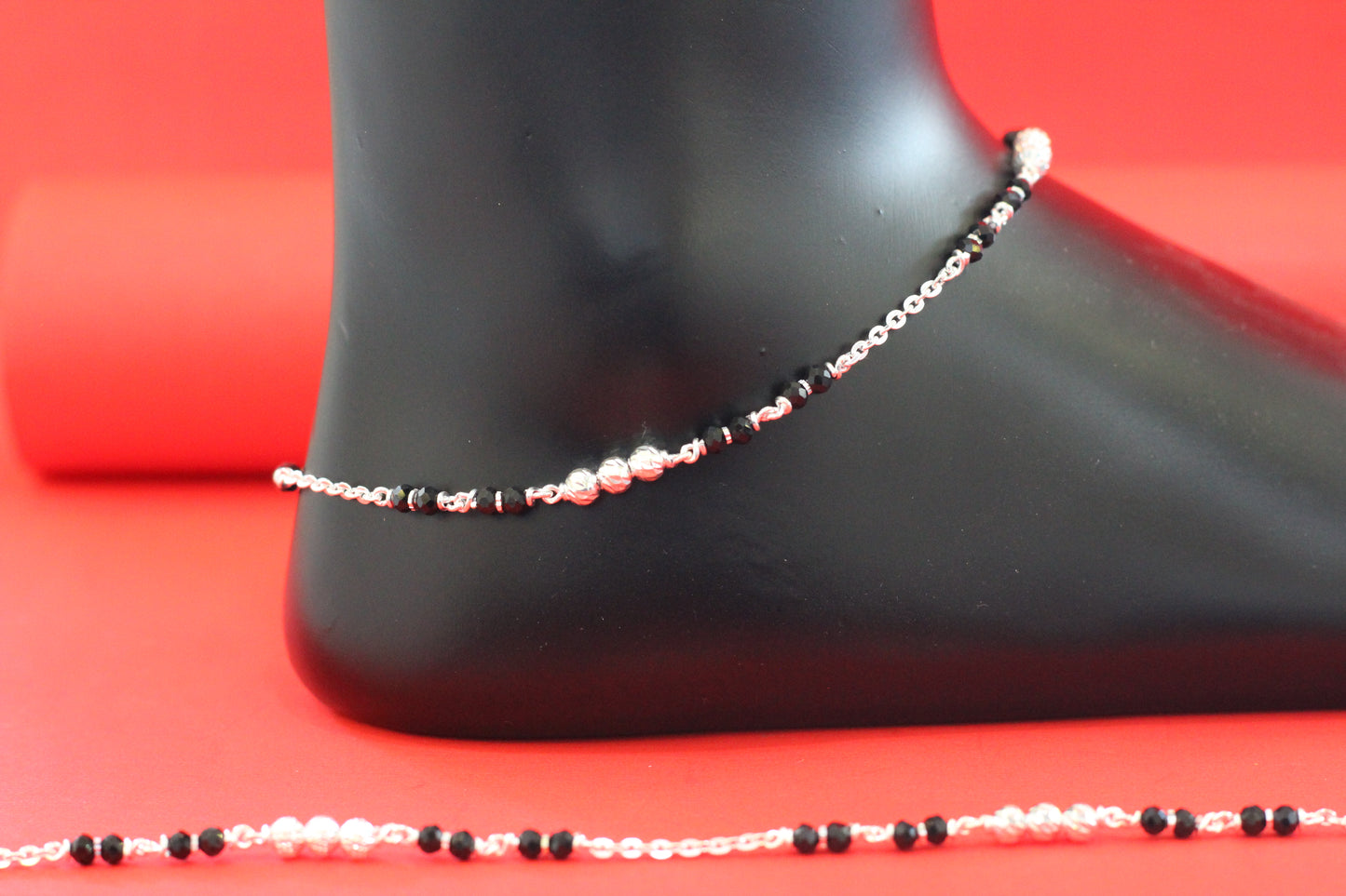 Silver Anklet for Women & Girls | Traditional Black Beads Payal | Stylish Daily Wear Silver Anklet Jewelry