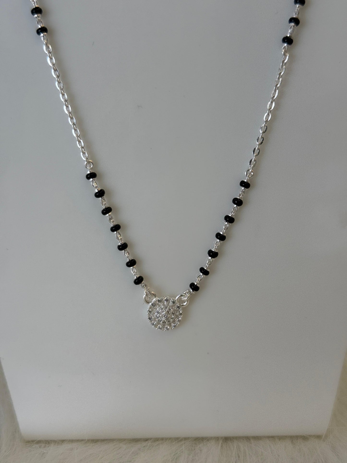 Silver Mangalsutra with round Pendant | Daily Wear Black Beads Chain for Women | Lightweight Traditional Jewelry