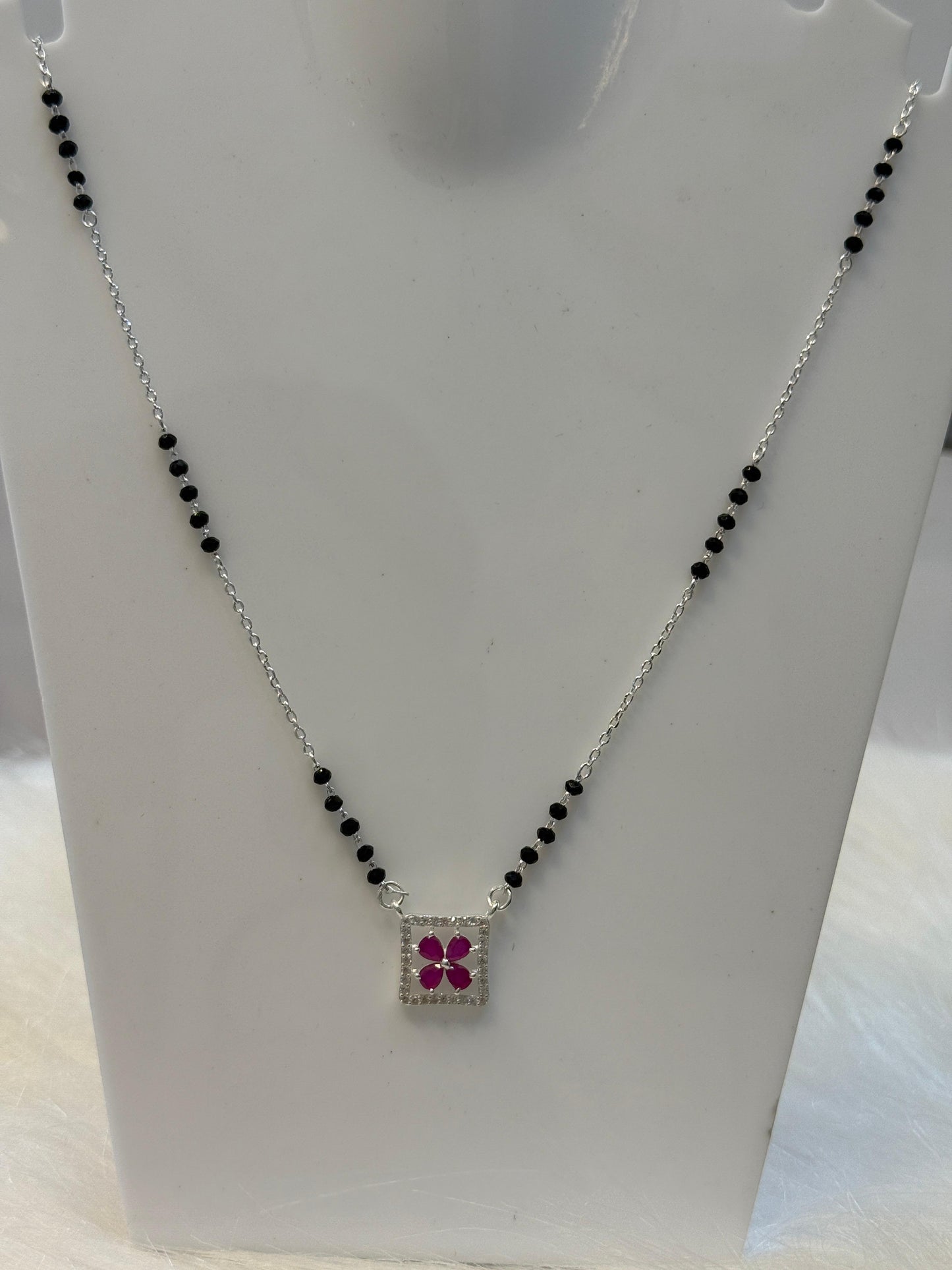 Silver Mangalsutra for Women with Stylish RED Stone Diamond Pendant | Traditional Yet Modern Daily Wear Necklace
