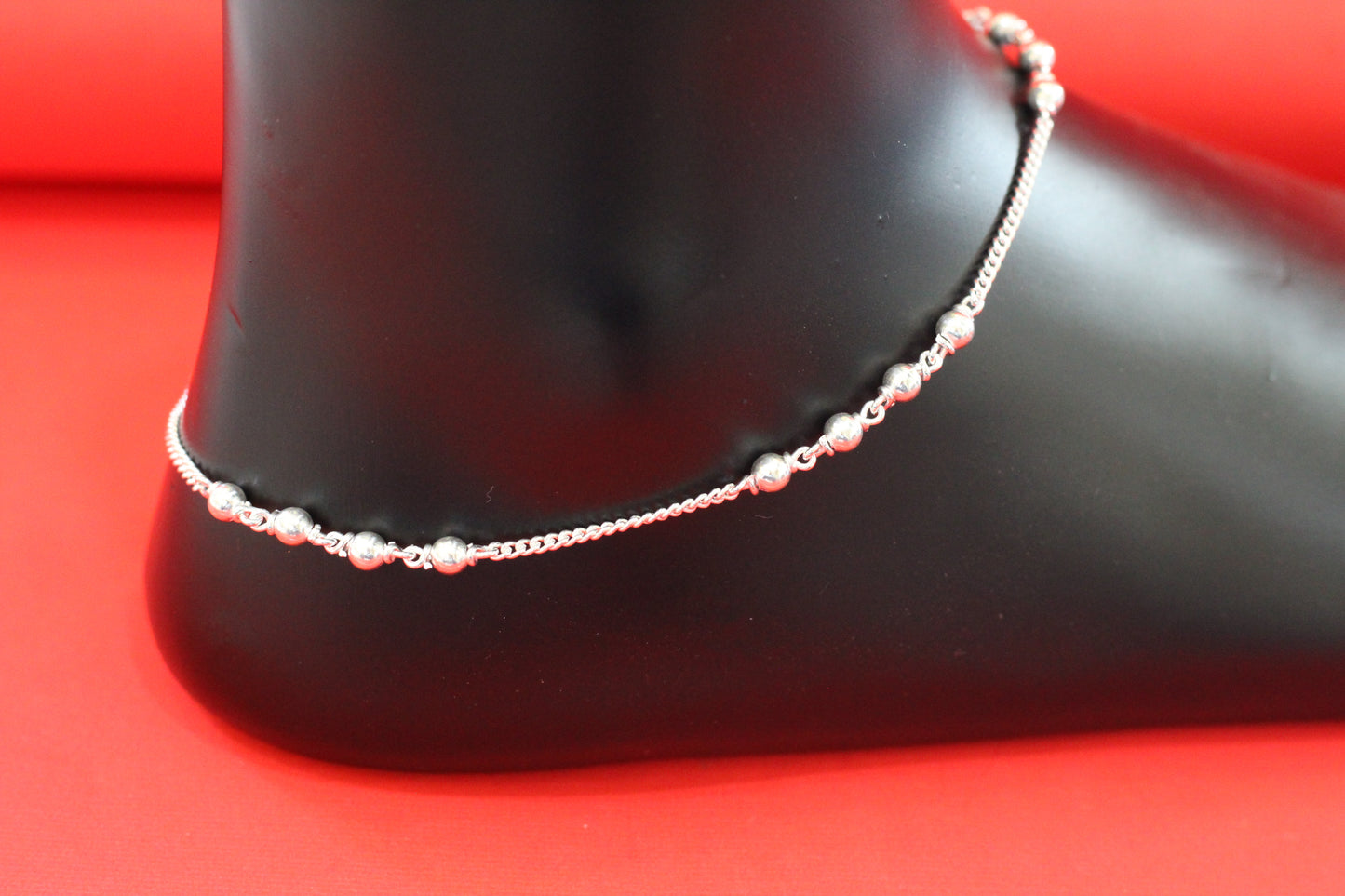 Silver Anklet with Round Beads – “Pearl Drop Design” Payal for Daily Wear