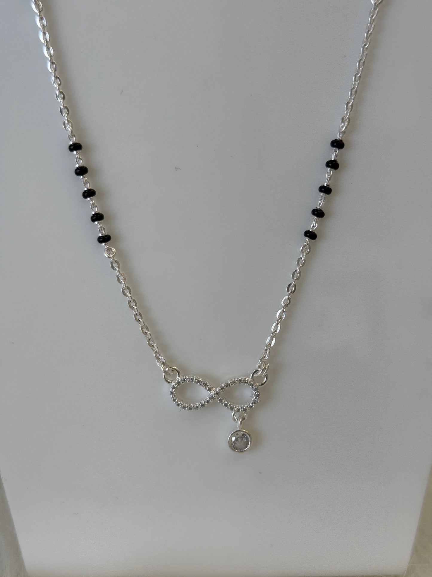 Silver Mangalsutra with infinite Pendant | Daily Wear Black Beads Chain for Women | Lightweight Traditional Jewelry