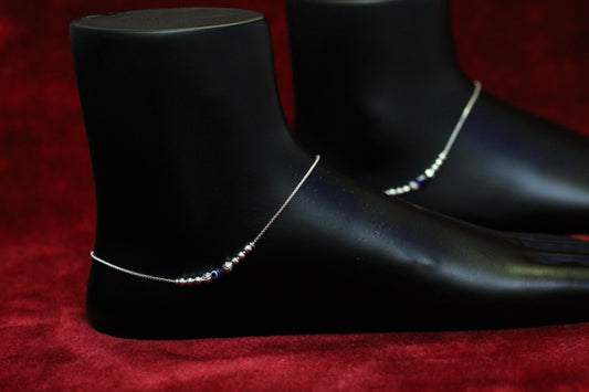 925 Sterling Silver Simple Box Chain Anklet with evil eye Bead Accents for Women & Girls – Lightweight Daily Wear Payal