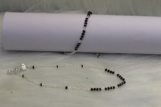 Elegant Silver Payal with black Beads