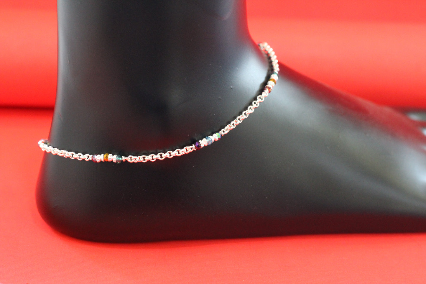 Silver Anklet for Women & Girls | Traditional multi color Beads Payal | Stylish Daily Wear Silver Anklet Jewelry