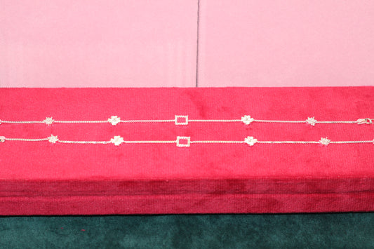 Silver Anklet Square And Flowers Design