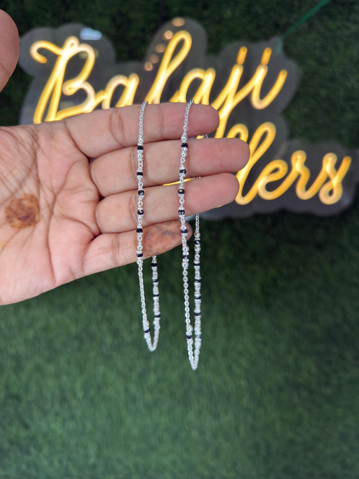 Stylish Silver Chain Anklet with Black Beads – Everyday Wear Sterling Silver Payal