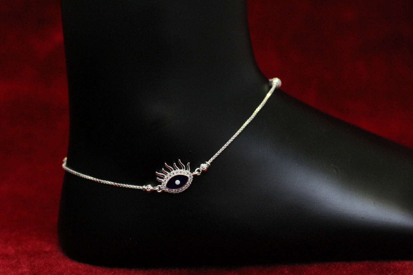 925 Sterling Silver Evil Eye Anklet for Women & Girls | Adjustable Chain Payal with Protective Eye Charm
