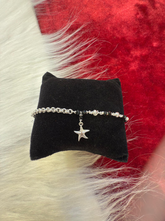 ✨ Elegant Starfish Charm Silver Bracelet for Girls | Silver Black Bead Chain Bracelet | Stylish Daily Wear & Party Jewelry Gift for Women