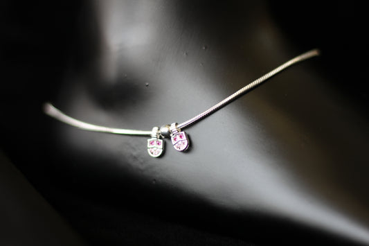 Silver Anklets for Women - Pink Hanging Charm Design