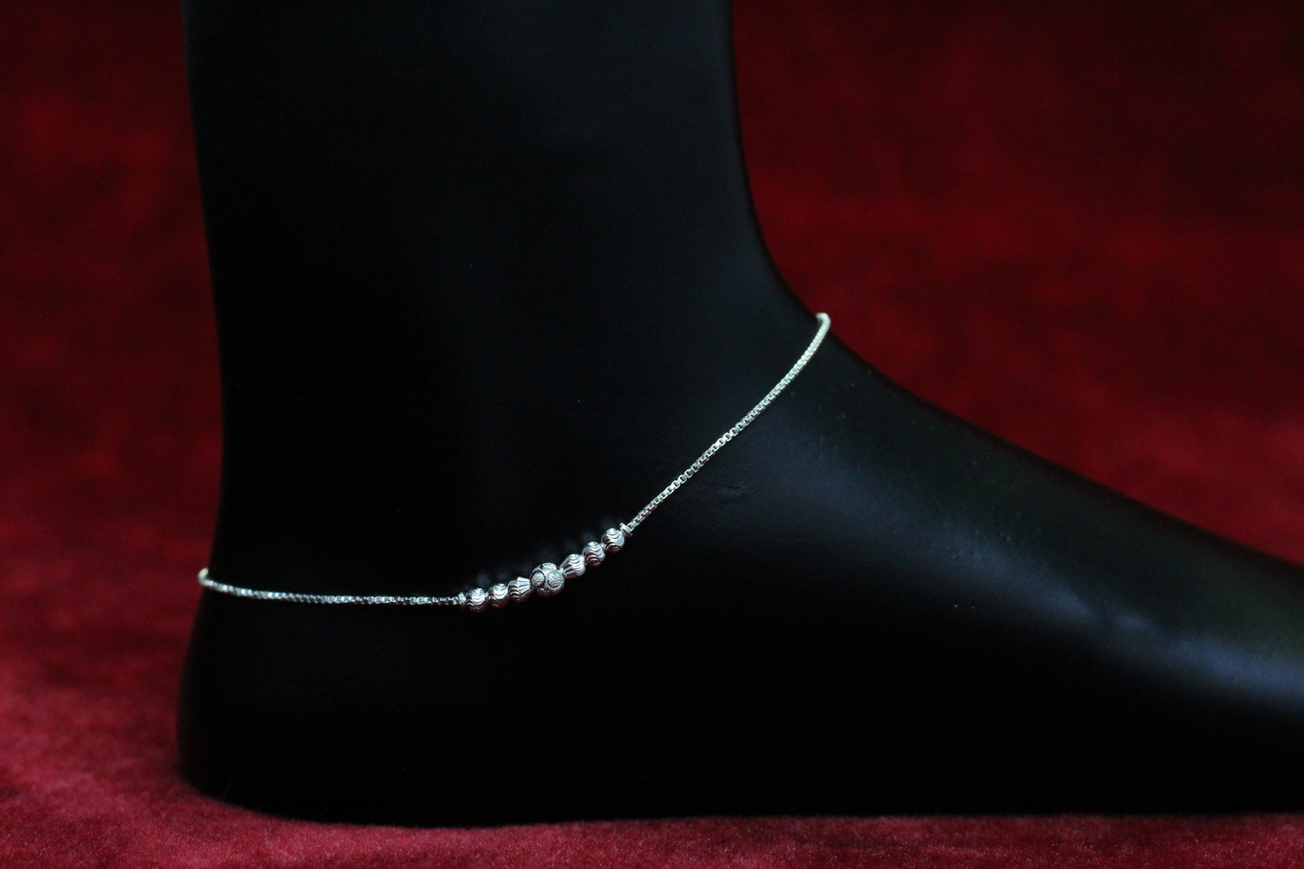 925 Sterling Silver Simple Box Chain Anklet with silver Bead Accents for Women & Girls – Lightweight Daily Wear Payal