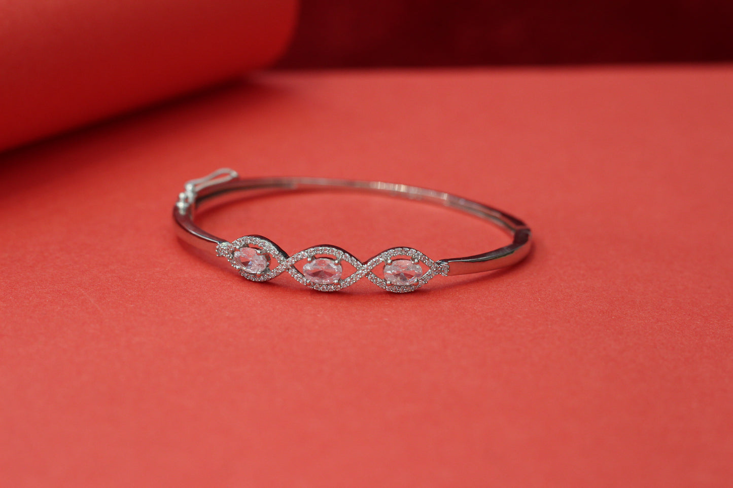 Premium 925 Sterling Silver Open Kada with Sparkling CZ Accents