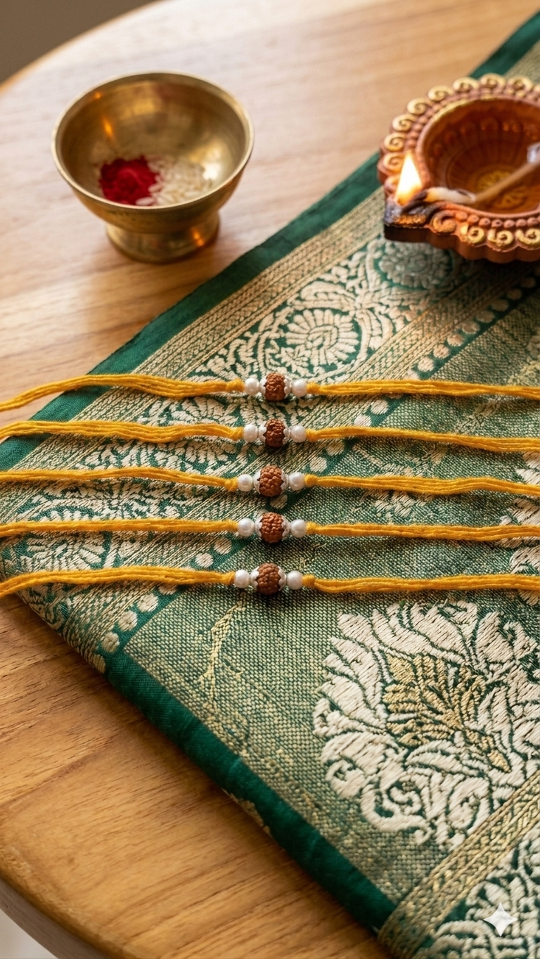 Silver Rudraksha Rakhi (Set of 5)