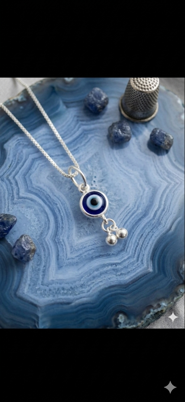Silver Evil Eye Pendant with Box Chain (1 peace)