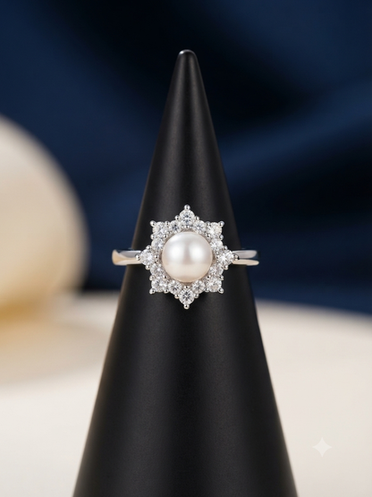 Sterling Silver Freshwater Pearl Sunburst Ring
