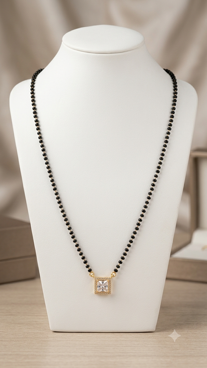 Silver Princess-Cut Solitaire Halo Mangalsutra