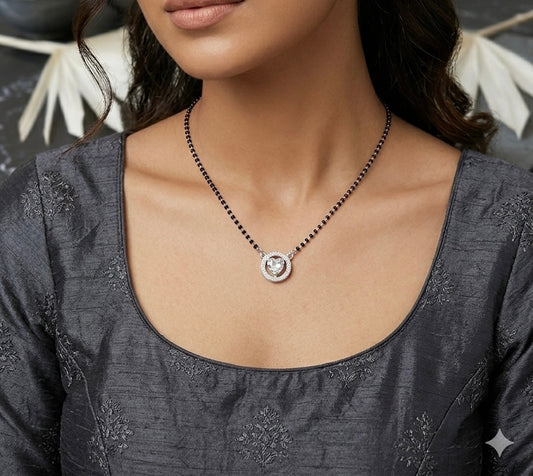 Silver Mangalsutra in blackbeeds chain and cz heart shap pendant for Women