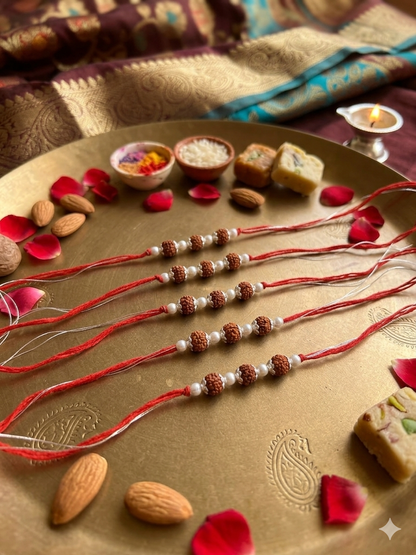 Silver Rudraksha Rakhi (Set of 5)