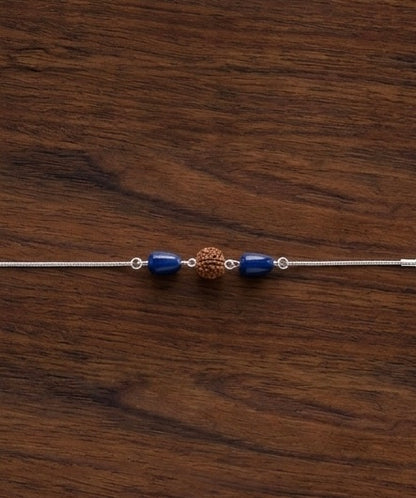 925 Sterling Silver Rudraksha & Blue Lapis Nazr Bracelet / rakhi for Men