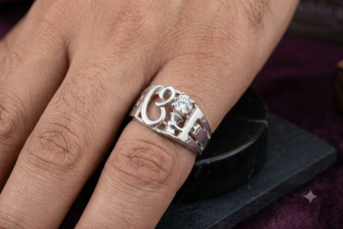 Italian 925 Silver Gents Ring – Aum & Shivji Damru Design