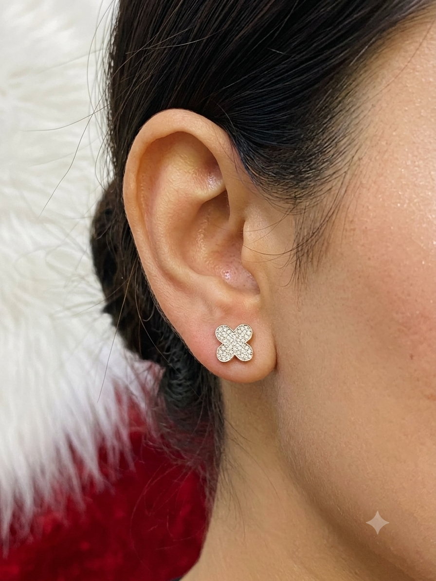 Elegant 925 Sterling Silver Four-Leaf Clover Stud Earrings for Women & Girls | Daily Wear Lightweight Earrings | Anti-Tarnish