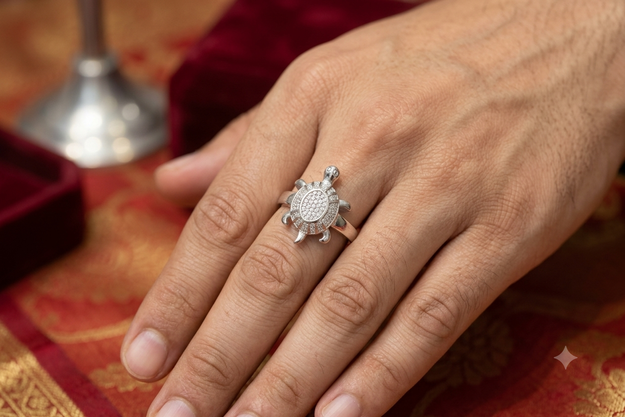 Premium Italian Silver turtle Men’s Ring with Textured Square Face