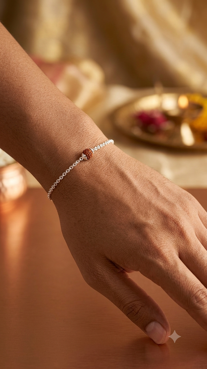 Silver Single-Bead Rudraksha Chain Bracelet / Rakhi