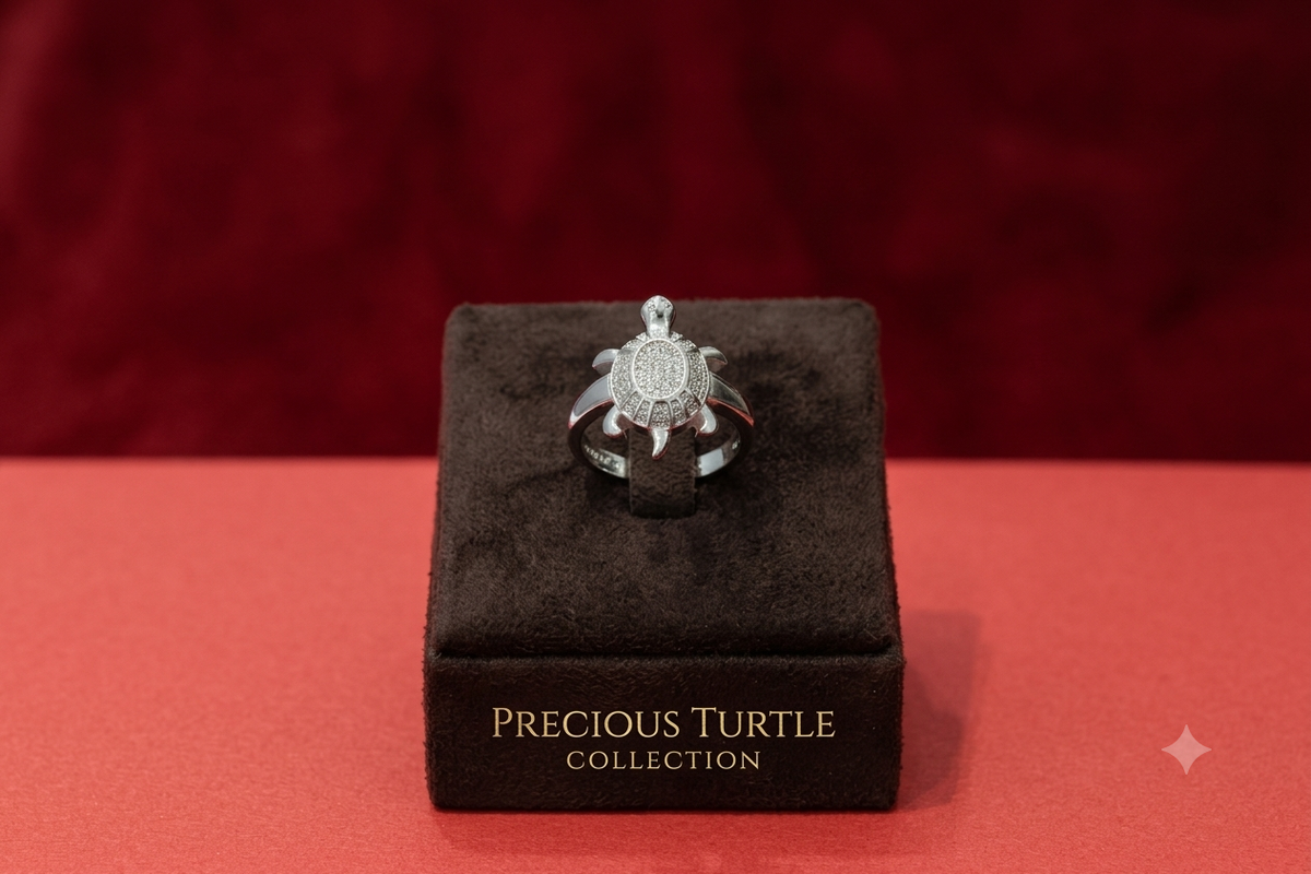 Premium Italian Silver turtle Men’s Ring with Textured Square Face