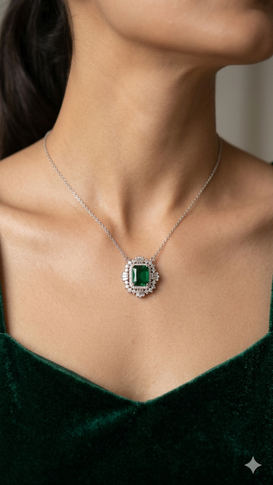 Timeless Sterling Silver Emerald Halo Pendant for Everyday Elegance